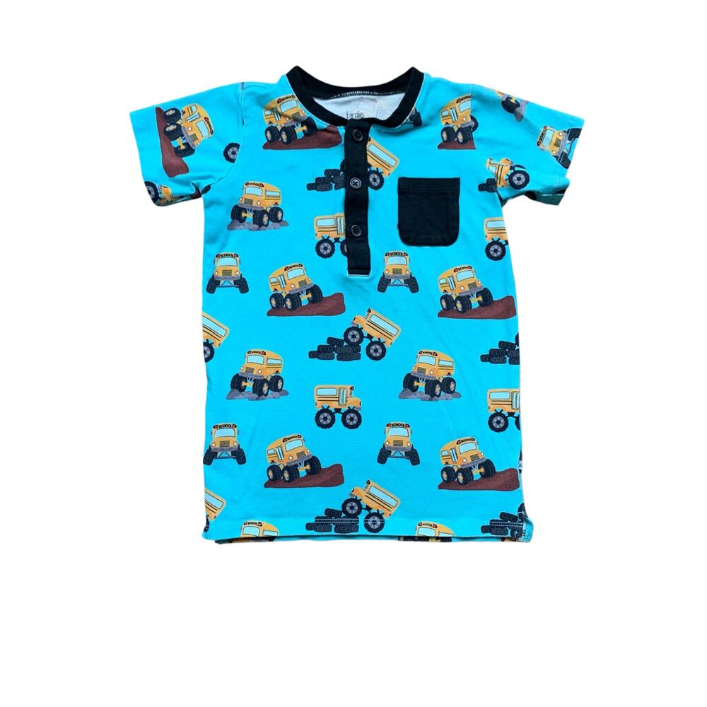 Birdie Bean Back to School Monster Truck Buses Henley Tee